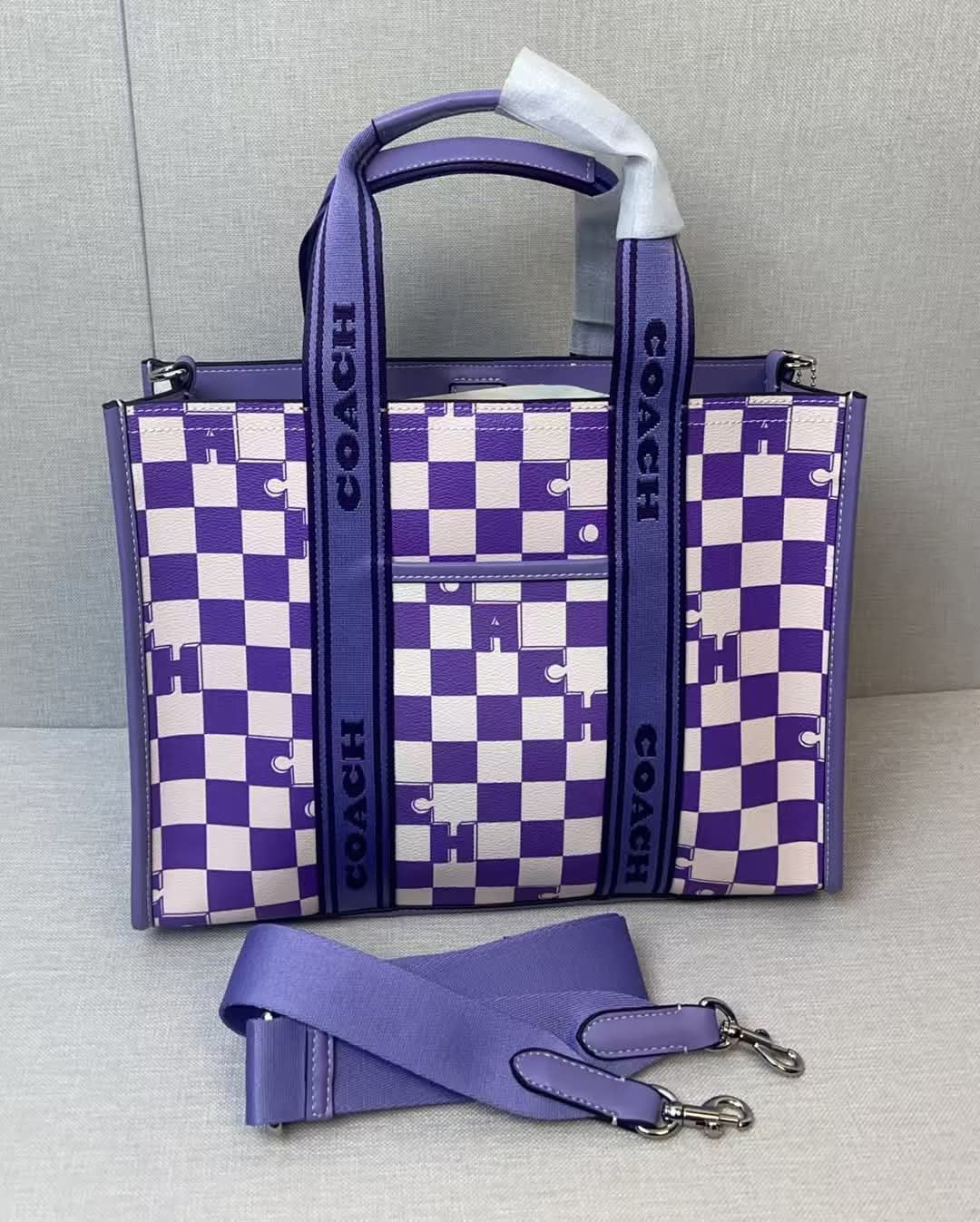 Purple checkered coach bag