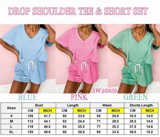 Drop shoulder tee and short set