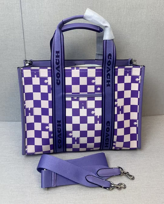 Purple checkered coach bag